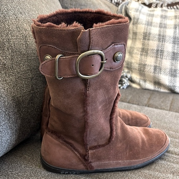 Coach Mid Winter Suede Sheepskin Pull On Brown Boots Size 10 - Picture 3 of 15
